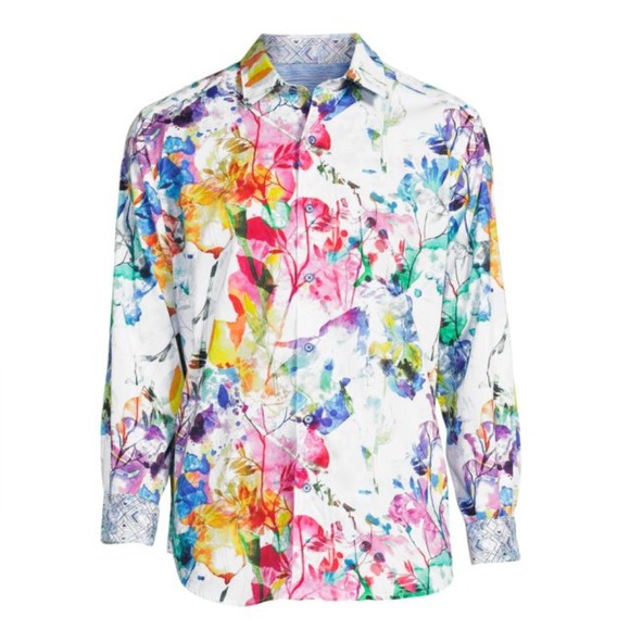 ROBERT GRAHAM L RARE Classic Flip Cuff Cypremort Floral Abstract Bright SPLASH